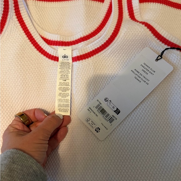 NWT - ALO White Knit Tennis 🎾 Mini Dress with Candy Red Stripe Trim-SIZE SMALL - Picture 7 of 7
